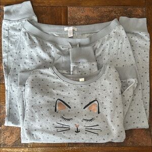 LC Lauren Conrad Light Gray Cat Pajama Set